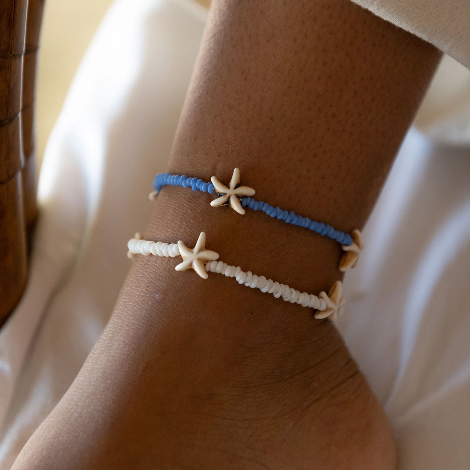 Anklet-KALGA-002 - Tidepool Star Beach White Anklet-Pineapple Island