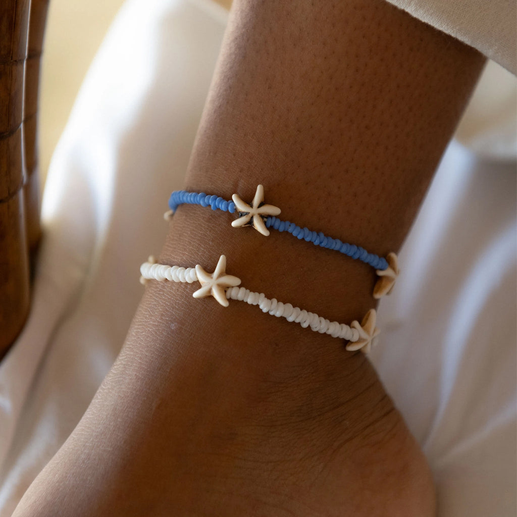 Anklet-KALGA-002 - Tidepool Star Beach White Anklet-Pineapple Island