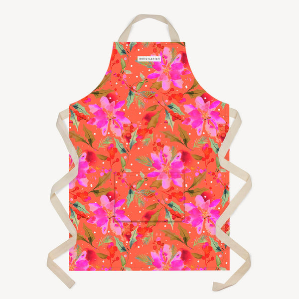 Apron - XR24AP - Vibrant Poinsettia Christmas Apron - Vibrant Poinsettia Christmas apron - Whistlefish