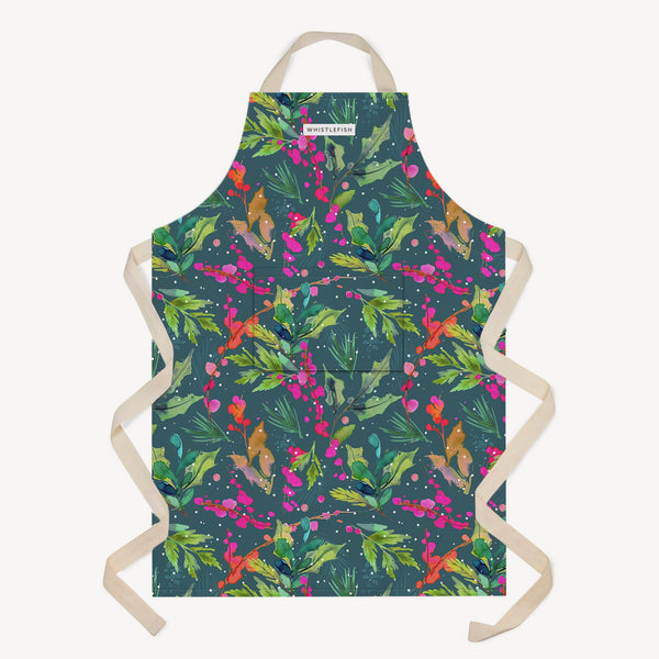 Apron - XT24AP - Winterberry Teal Christmas Apron - Winterberry Teal Christmas Apron - Whistlefish