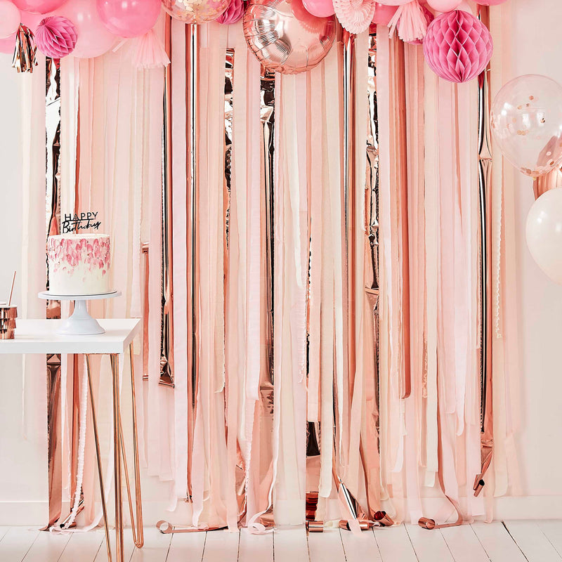 Backdrop - MIX-190 - Pink & Rose Gold Party Streamer Backdrop - Pink And Rose Gold Party Streamers Backdrop - Whistlefish
