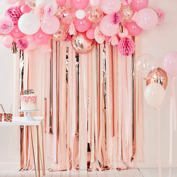 Backdrop - MIX-190 - Pink & Rose Gold Party Streamer Backdrop - Pink And Rose Gold Party Streamers Backdrop - Whistlefish