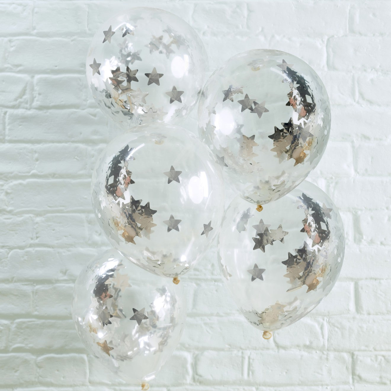 Balloon-MS-192 - Silver Star Party Balloons with Confetti-Ginger Ray