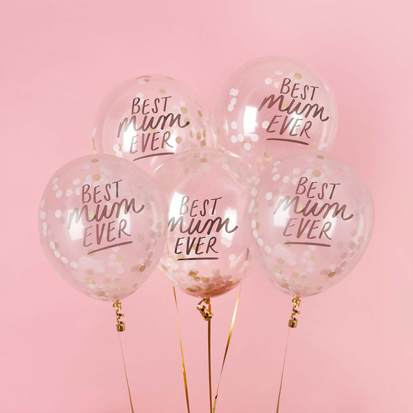 Balloons - HBBM103 - Best Mum Ever Confetti Balloons - Best Mum Ever Confetti Latex 12'' Balloons 5pcs - Whistlefish