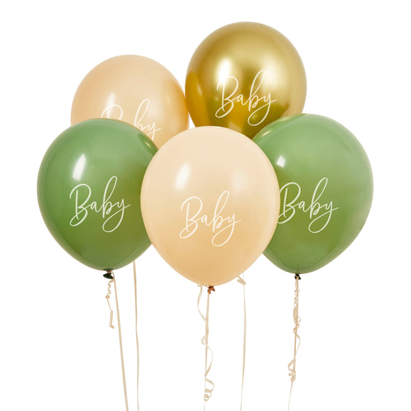 Balloons - HBBS209 - Sage, Nude & Gold 'Baby' 5pcs Balloons - Sage, Nude & Gold 'Baby' Latex Balloons 5pcs - Whistlefish