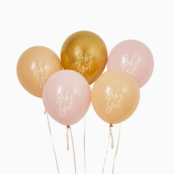 Balloons-HBBS210 - Pink, Nude & Gold Baby Girl 12" Balloons-Hootyballoo