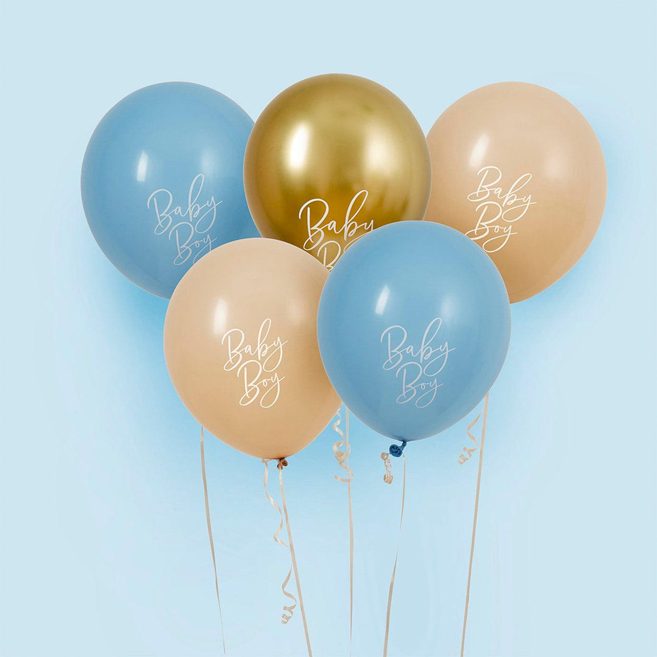 Balloons-HBBS211 - Blue, Nude & Gold Baby Boy 12" Balloons-Hootyballoo