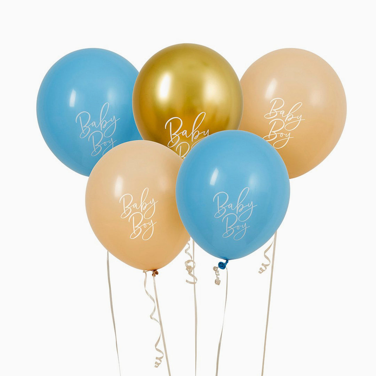 Balloons-HBBS211 - Blue, Nude & Gold Baby Boy 12" Balloons-Hootyballoo