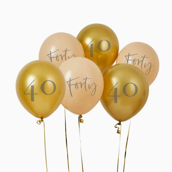 Balloons-HBMB120 - Gold & Nude Forty 12" Latex Balloons-Hootyballoo