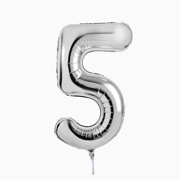 Balloons-HBNB125 - Silver Number 5 Foil 34" Balloon-Hootyballoo