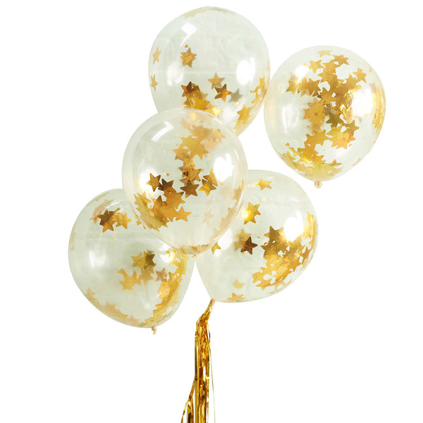 Balloon-MS-191 - Gold Star Confetti Balloons-Whistlefish