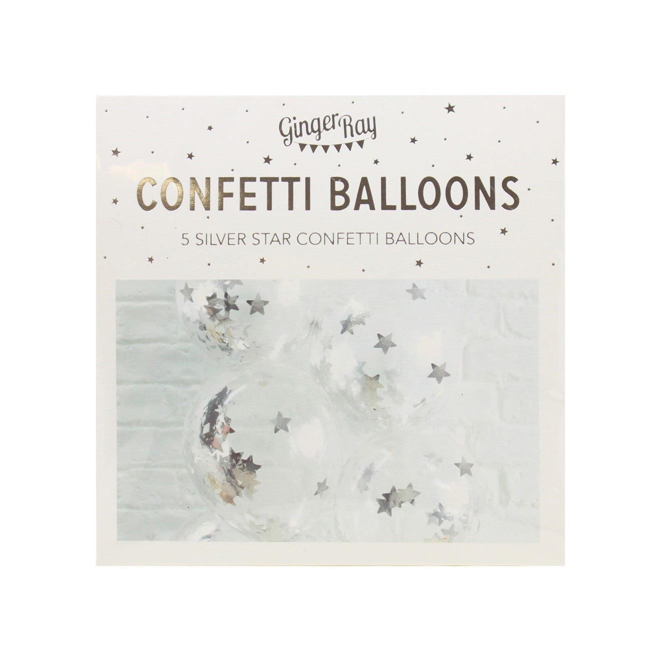 Balloon-MS-192 - Silver Star Party Balloons with Confetti-Ginger Ray