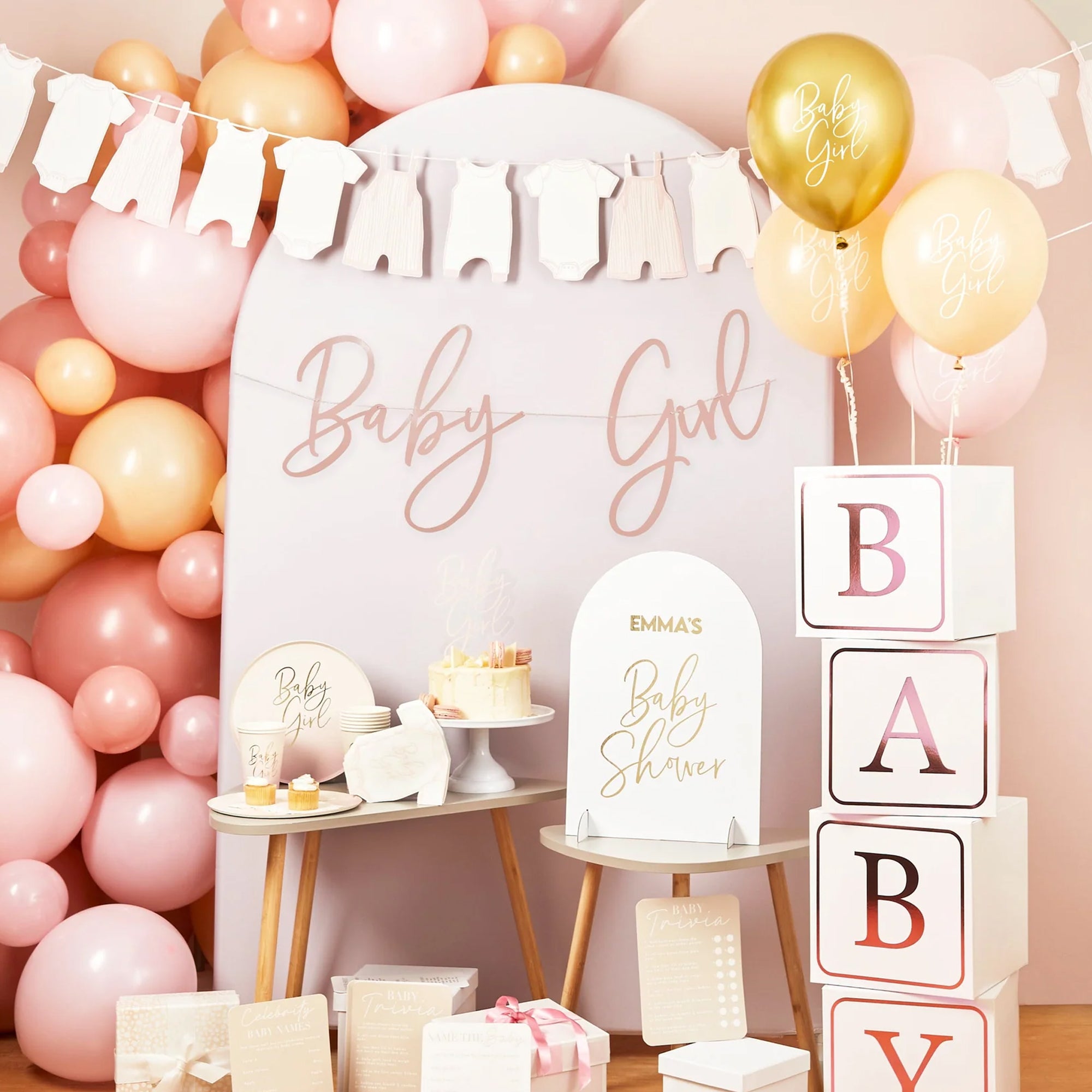 Banner-HBBS201 - Pink Baby Girl Card Banner-Hootyballoo