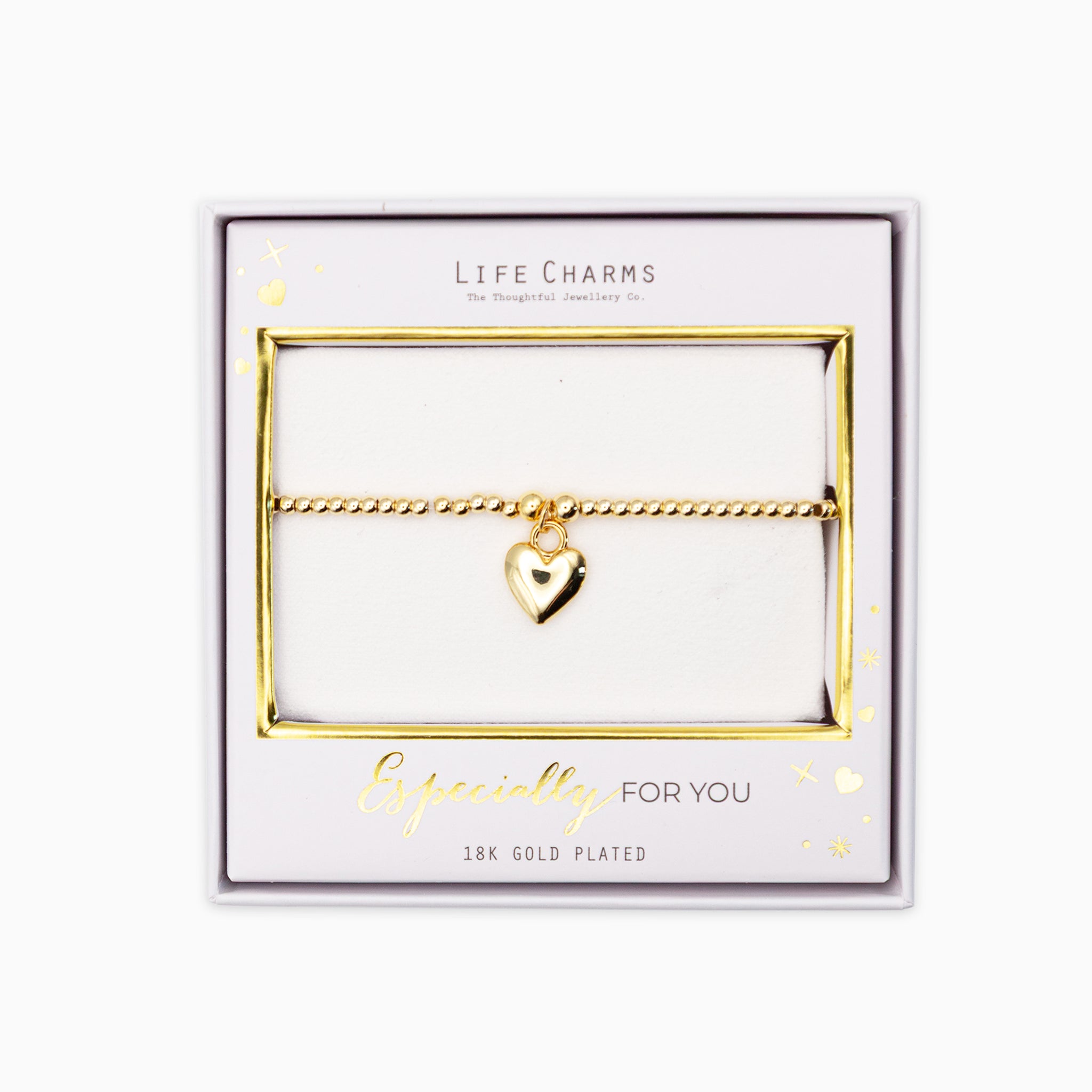 Bracelet-B01G - Gold Puffed Heart Bracelet-Whistlefish