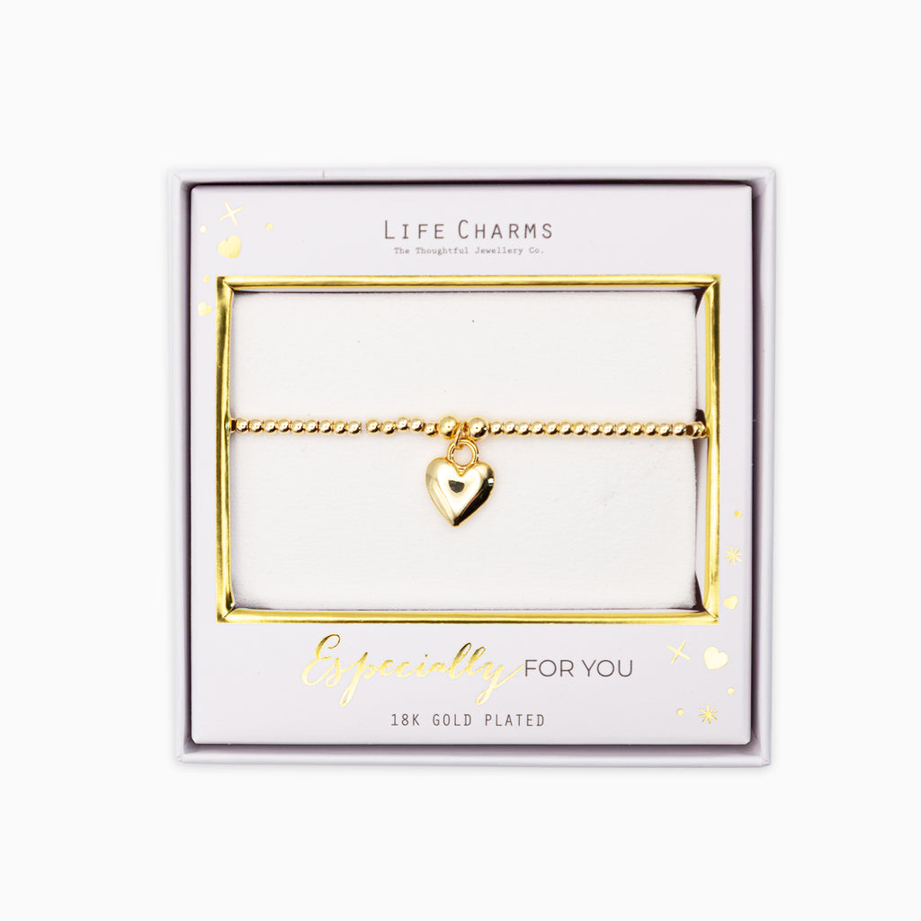 Bracelet-B01G - Gold Puffed Heart Bracelet-Whistlefish