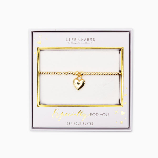 Bracelet-B01G - Gold Puffed Heart Bracelet-Whistlefish