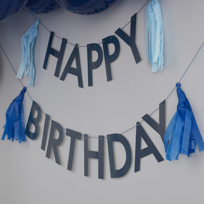 Bunting-MIX-523 - Blue Happy Birthday Bunting with Tassels-Whistlefish