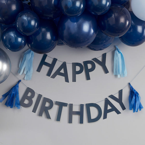 Bunting-MIX-523 - Blue Happy Birthday Bunting with Tassels-Whistlefish