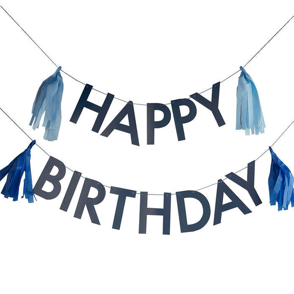Bunting-MIX-523 - Blue Happy Birthday Bunting with Tassels-Whistlefish
