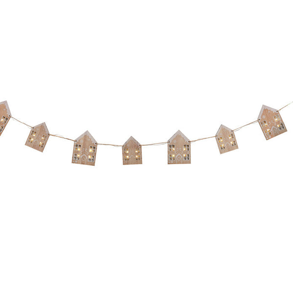 Wooden House Bunting With Lights - Whistlefish