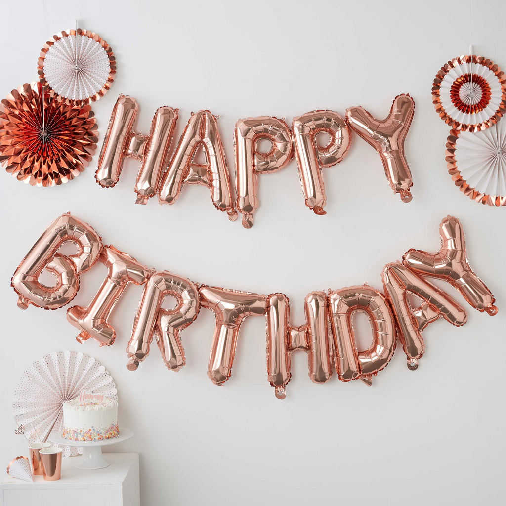 Bunting - PM-333 - Rose Gold Happy Birthday Bunting Balloon - Rose Gold Happy Birthday Bunting Balloon - Whistlefish