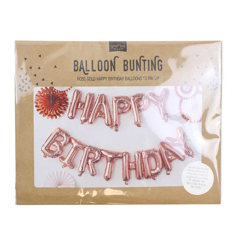 Bunting - PM-333 - Rose Gold Happy Birthday Bunting Balloon - Rose Gold Happy Birthday Bunting Balloon - Whistlefish