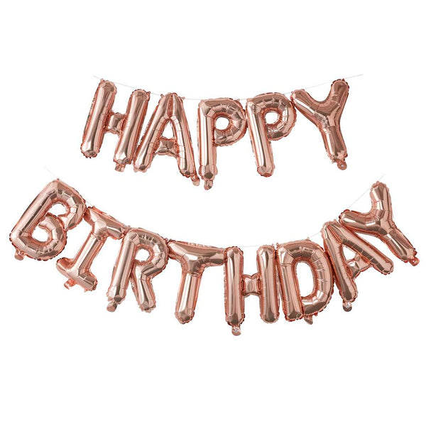 Bunting - PM-333 - Rose Gold Happy Birthday Bunting Balloon - Rose Gold Happy Birthday Bunting Balloon - Whistlefish