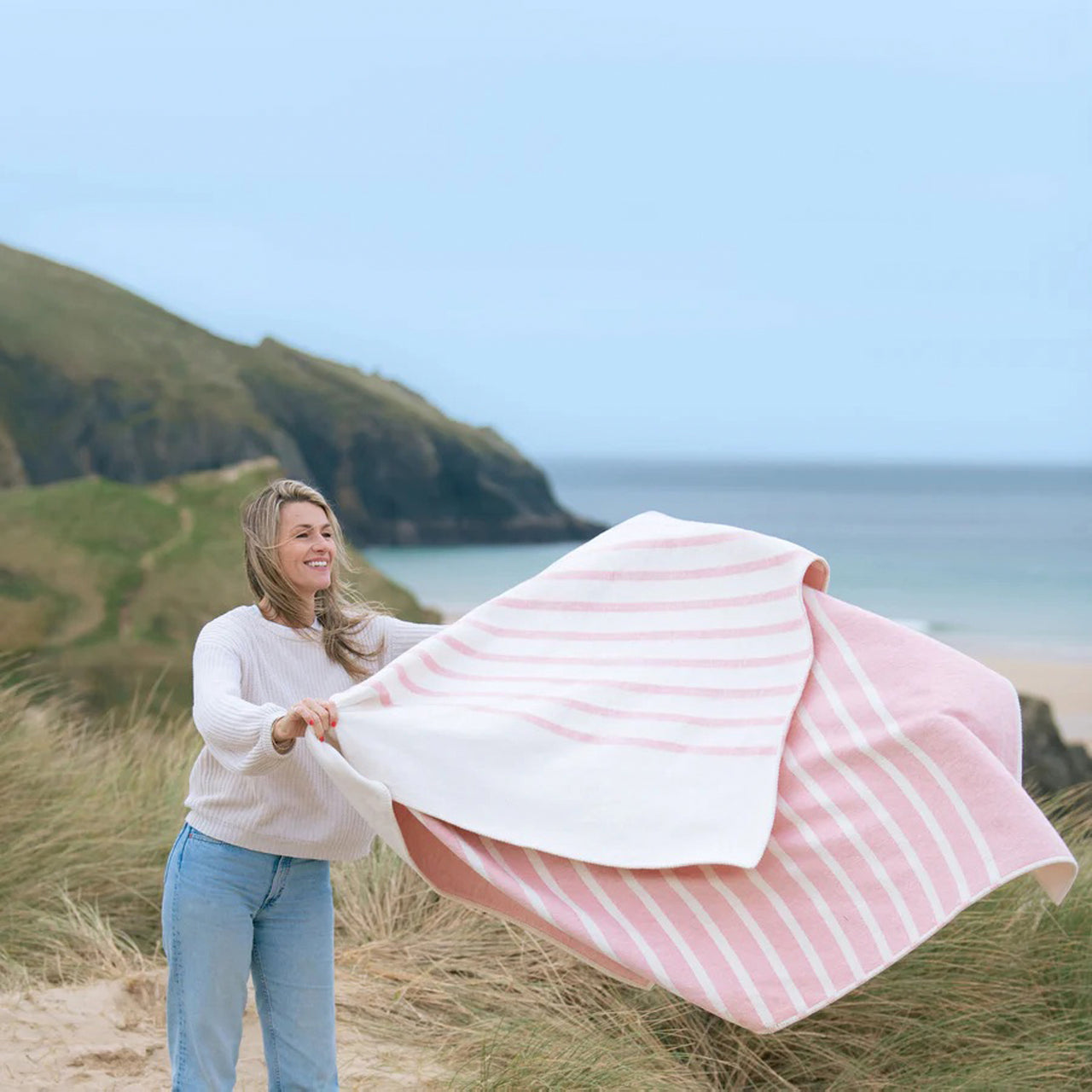 Recycled Cotton Blanket-CO-ST-PST - Pink Stripe Recycled Cotton Blanket-Atlantic Blankets