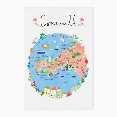 Clair Rossiter Cornwall Map Tea Towel - Whistlefish