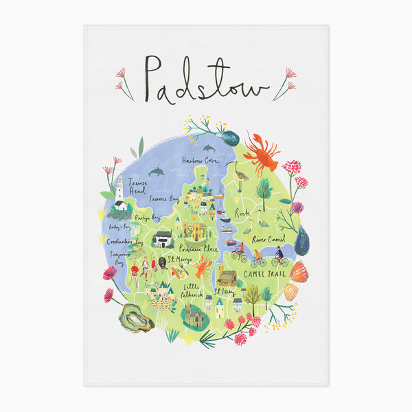 Tea Towel-CR02TT - Padstow Map Tea Towel-Clair Rossiter