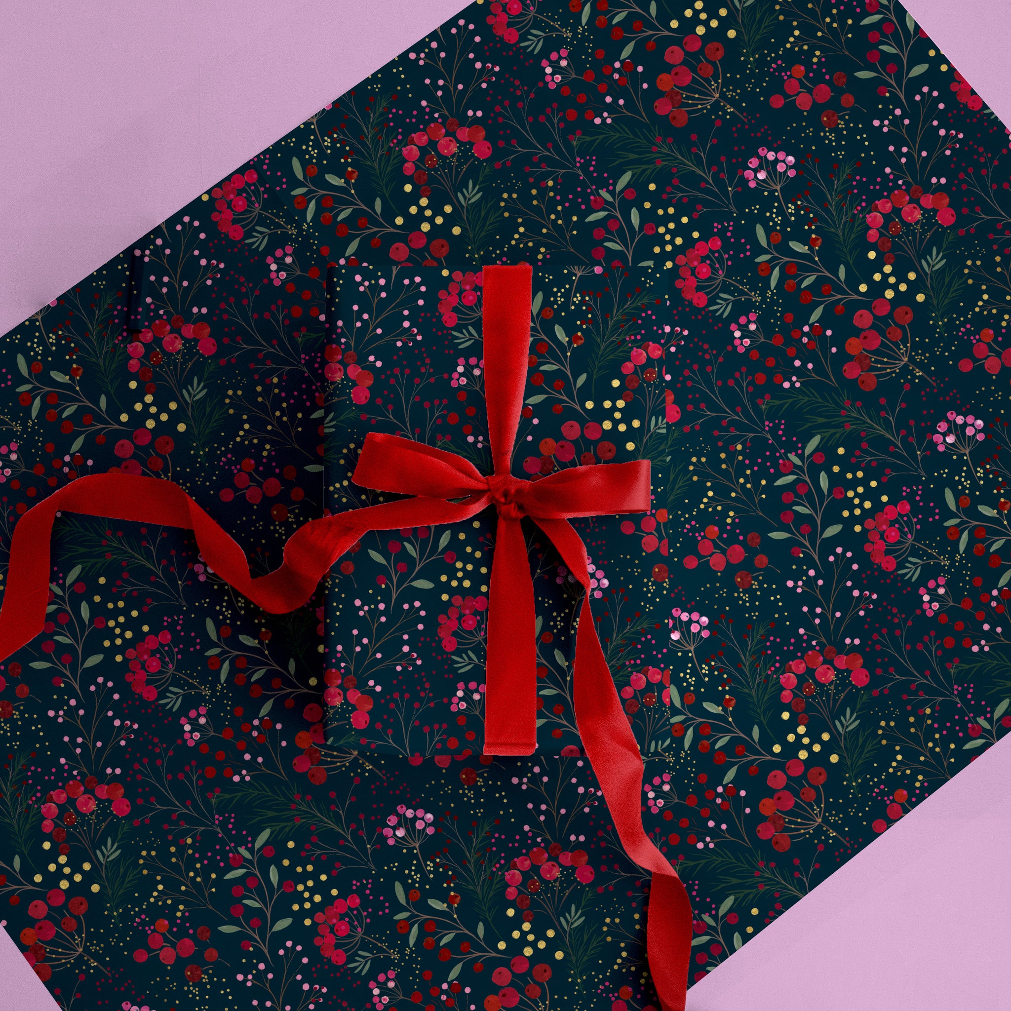 Bursting Pink & Red Berry Christmas Wrapping Paper - Whistlefish