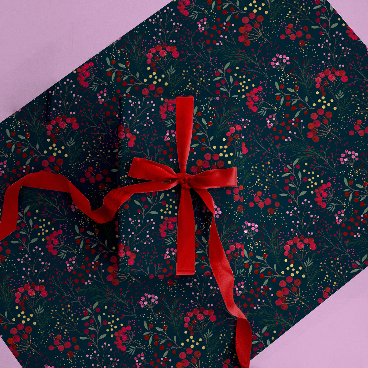 Bursting Pink & Red Berry Christmas Wrapping Paper - Whistlefish