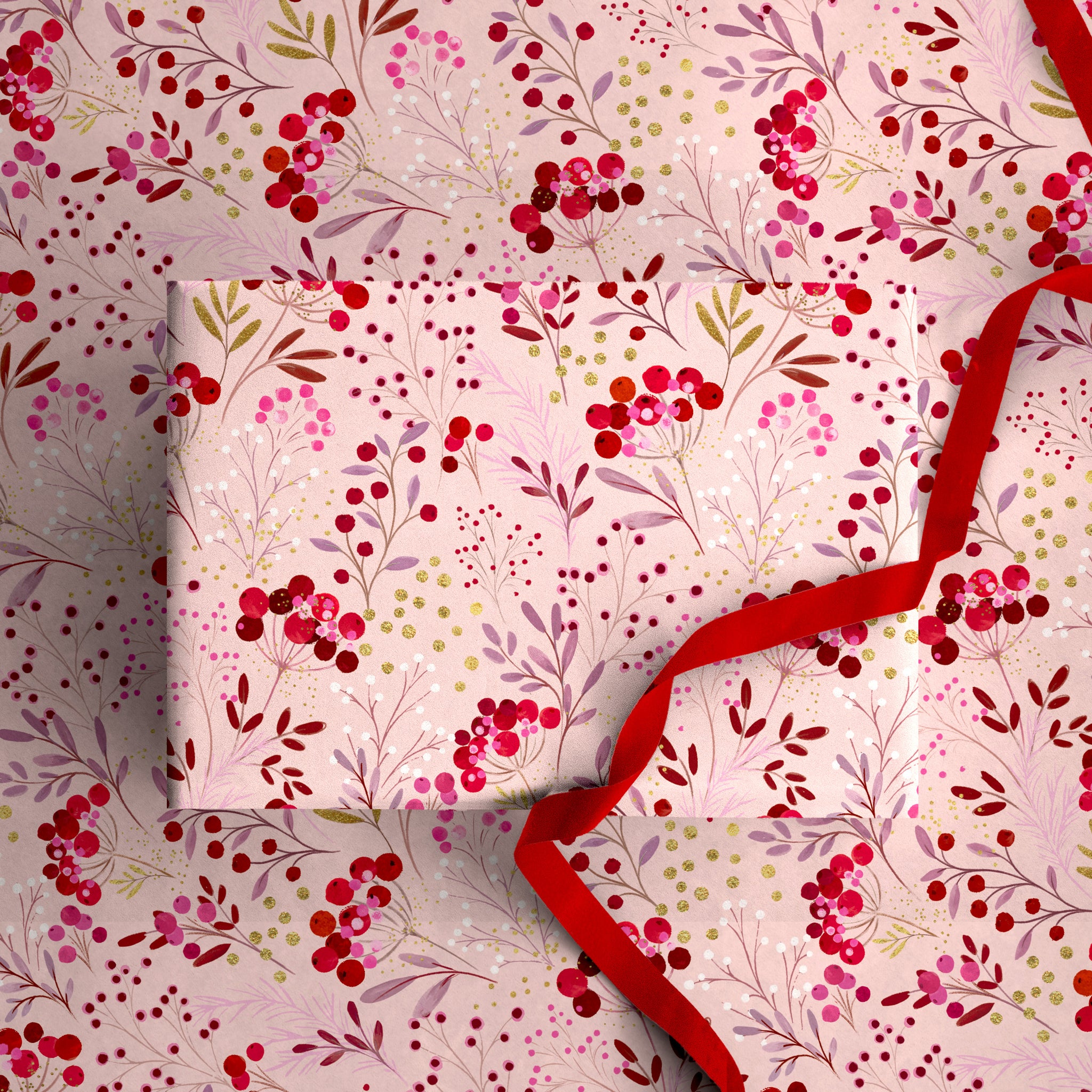 Blush Berry Christmas Wrapping Paper - Whistlefish