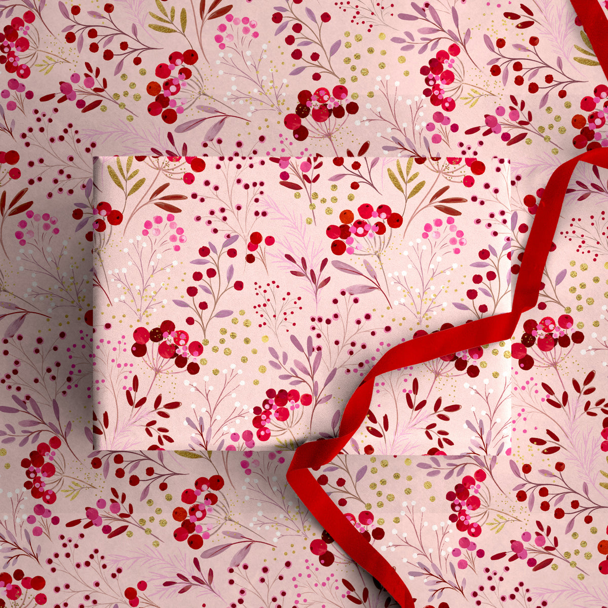 Blush Berry Christmas Wrapping Paper - Whistlefish