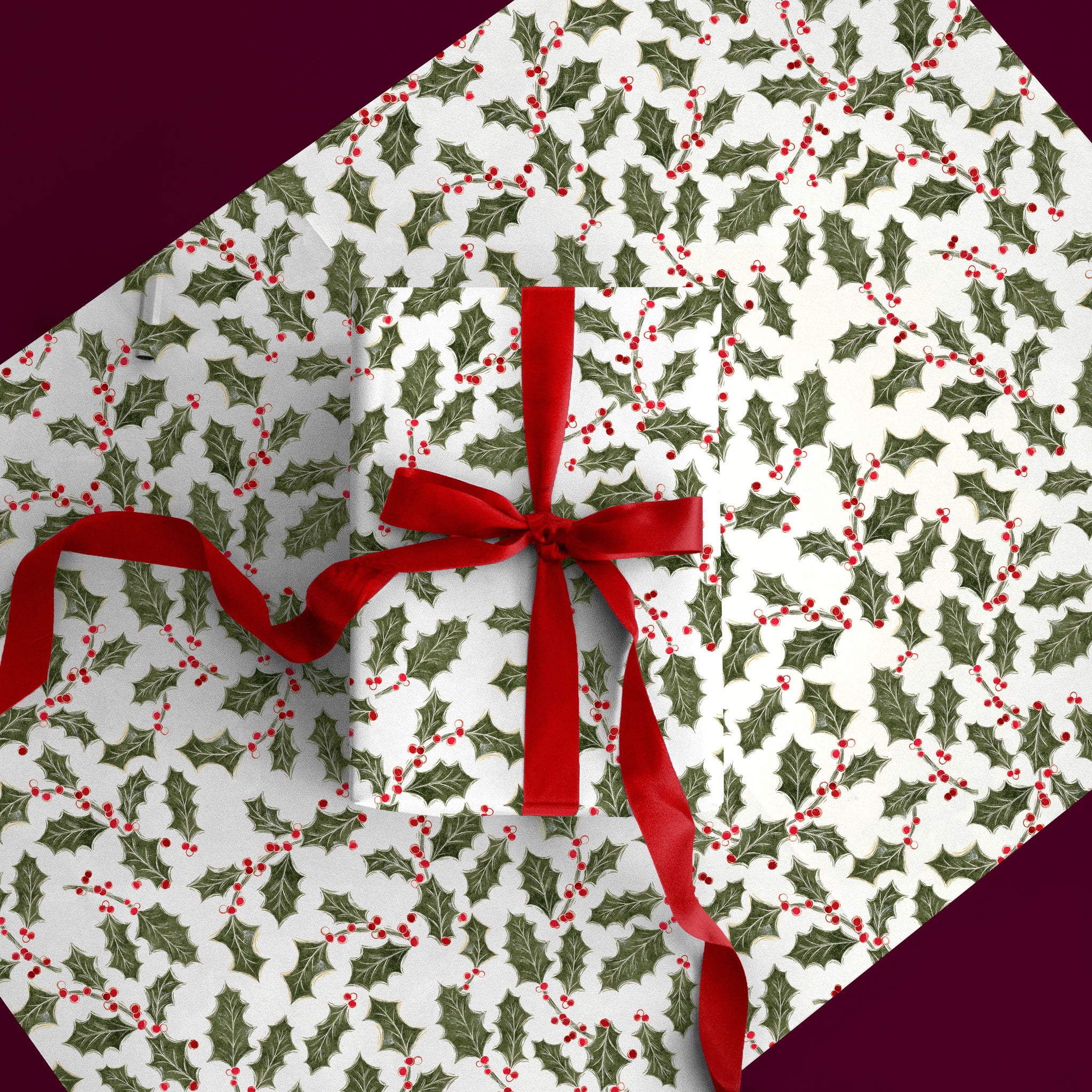 Holly Christmas Wrapping Paper - Whistlefish