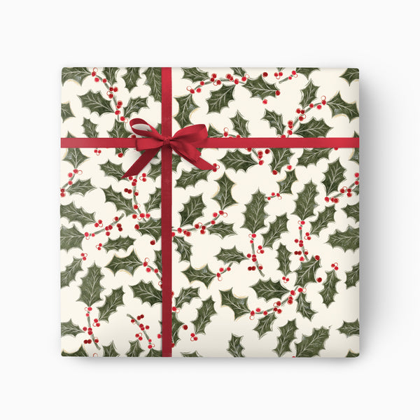 Holly Christmas Wrapping Paper - Whistlefish