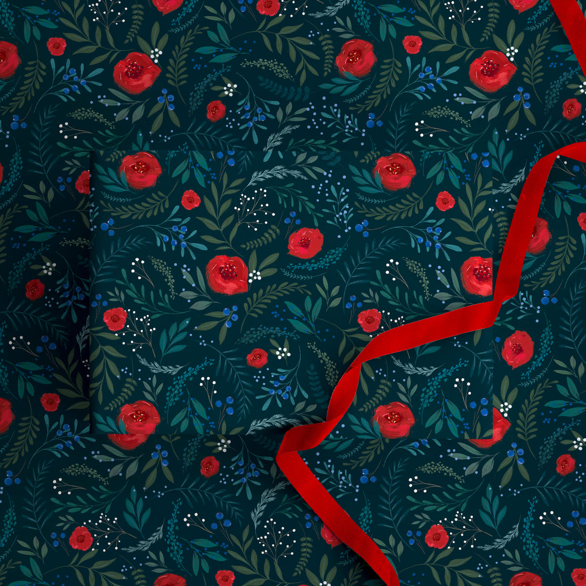 Festive Rose Christmas Wrapping Paper - Whistlefish