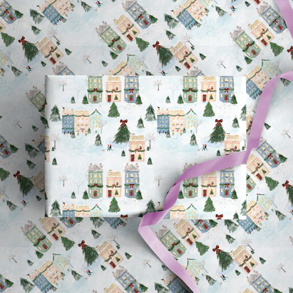Snowy Town Christmas Wrapping Paper - Whistlefish