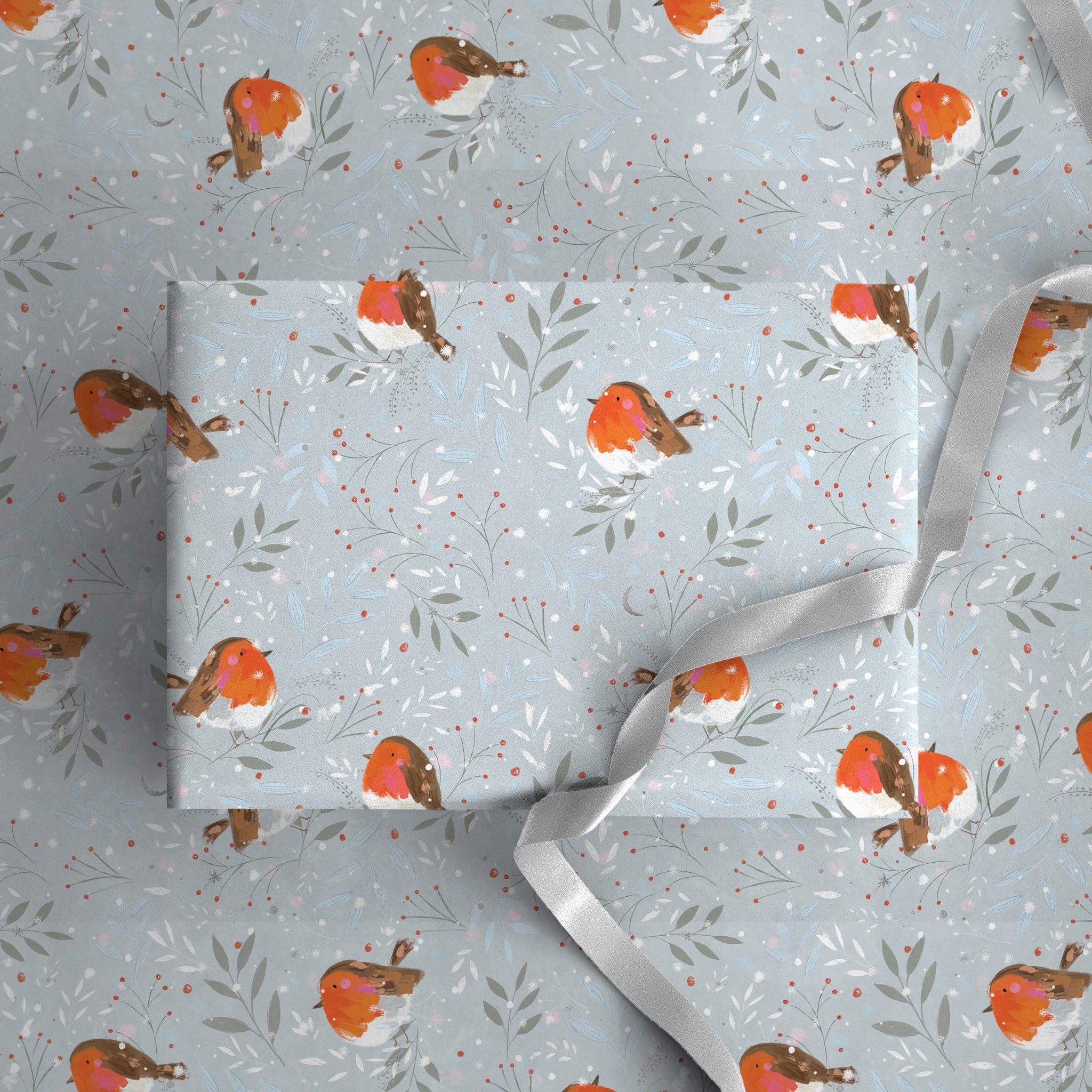 Teal Robins Christmas Wrapping Paper - Whistlefish