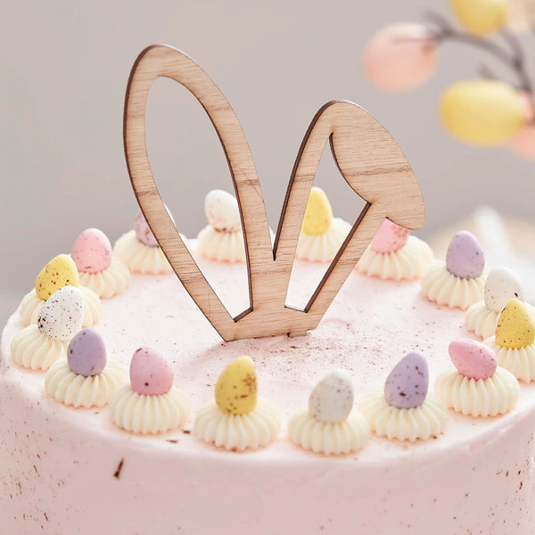 Cake Topper-EGG-224 - Wooden Bunny Ears Easter Cake Topper-Ginger Ray