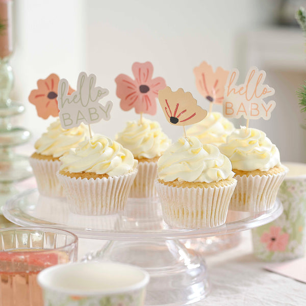 Cake Topper - FLB-103 - Floral Baby Shower Cupcake Toppers - Floral Baby Shower Cupcake Toppers - Whistlefish