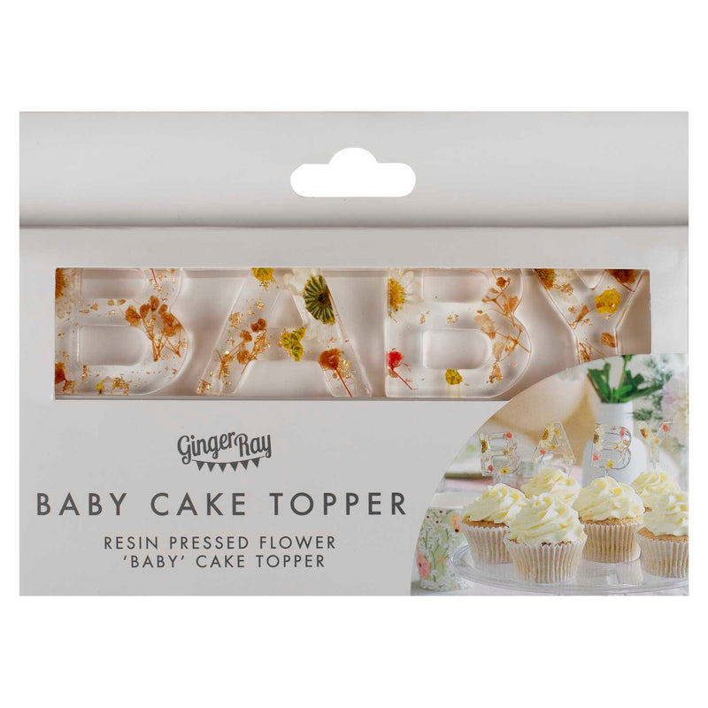 Cake Topper - FLB-105 - Pressed Flower Baby Shower Cake Topper - Pressed Flower Baby Shower Cake Topper - Whistlefish