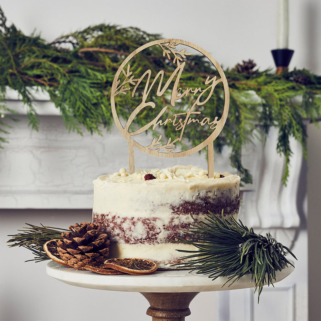 Cake Topper-HBFF124 - Merry Christmas Wooden Cake Topper-Hootyballoo