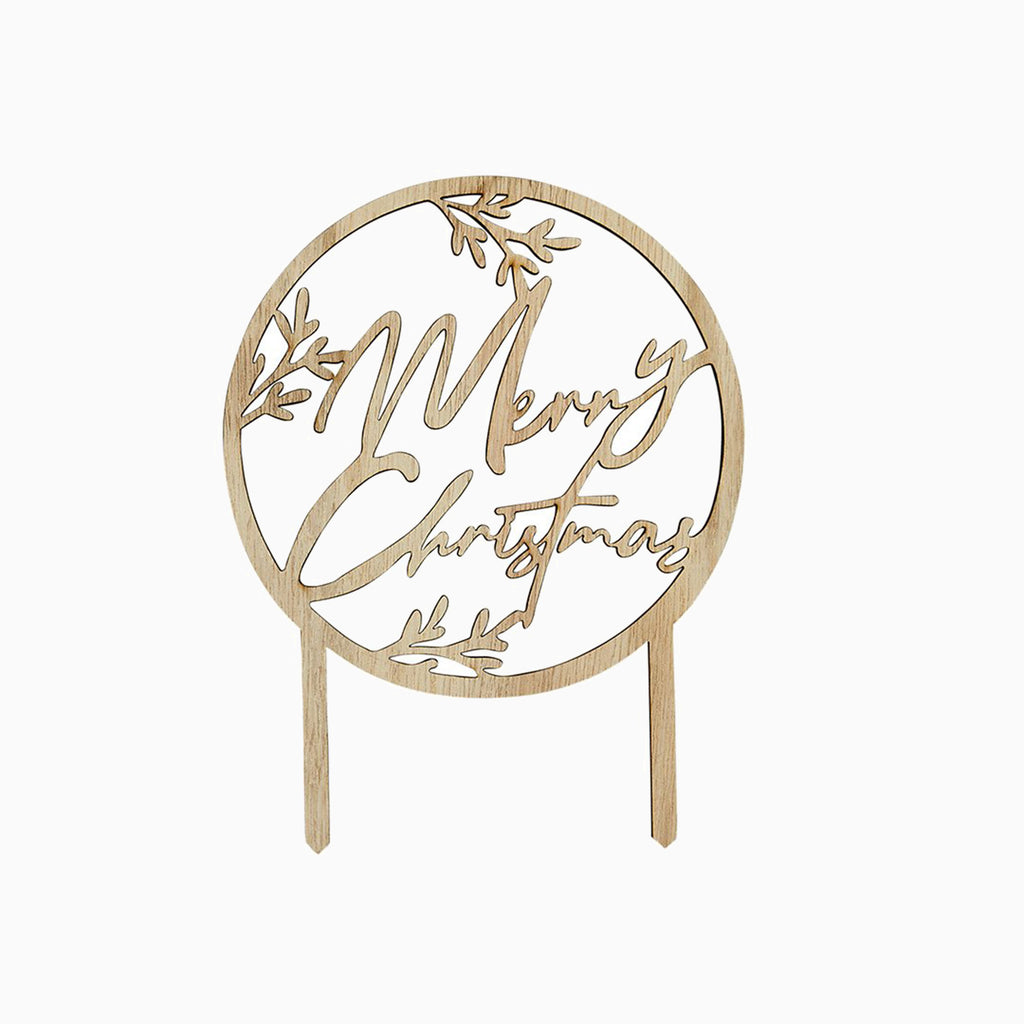 Cake Topper-HBFF124 - Merry Christmas Wooden Cake Topper-Hootyballoo