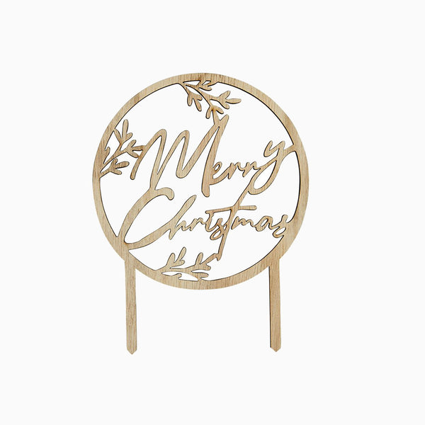 Cake Topper-HBFF124 - Merry Christmas Wooden Cake Topper-Hootyballoo
