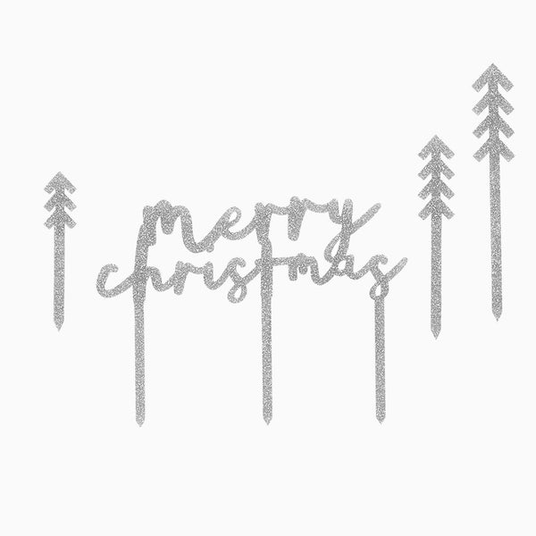 Cake Topper-HBGC107 - Silver Christmas Glitter Cake Topper-Hootyballoo