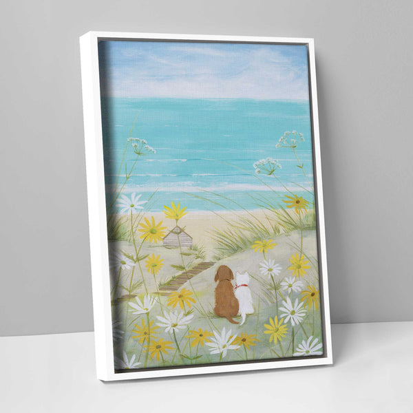 Canvas-HCC114F - Dogs and Daisies Medium Framed Canvas-Whistlefish