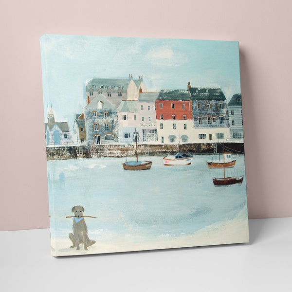 Canvas-HCC15 - Padstow Harbour Dog Small Canvas-Whistlefish