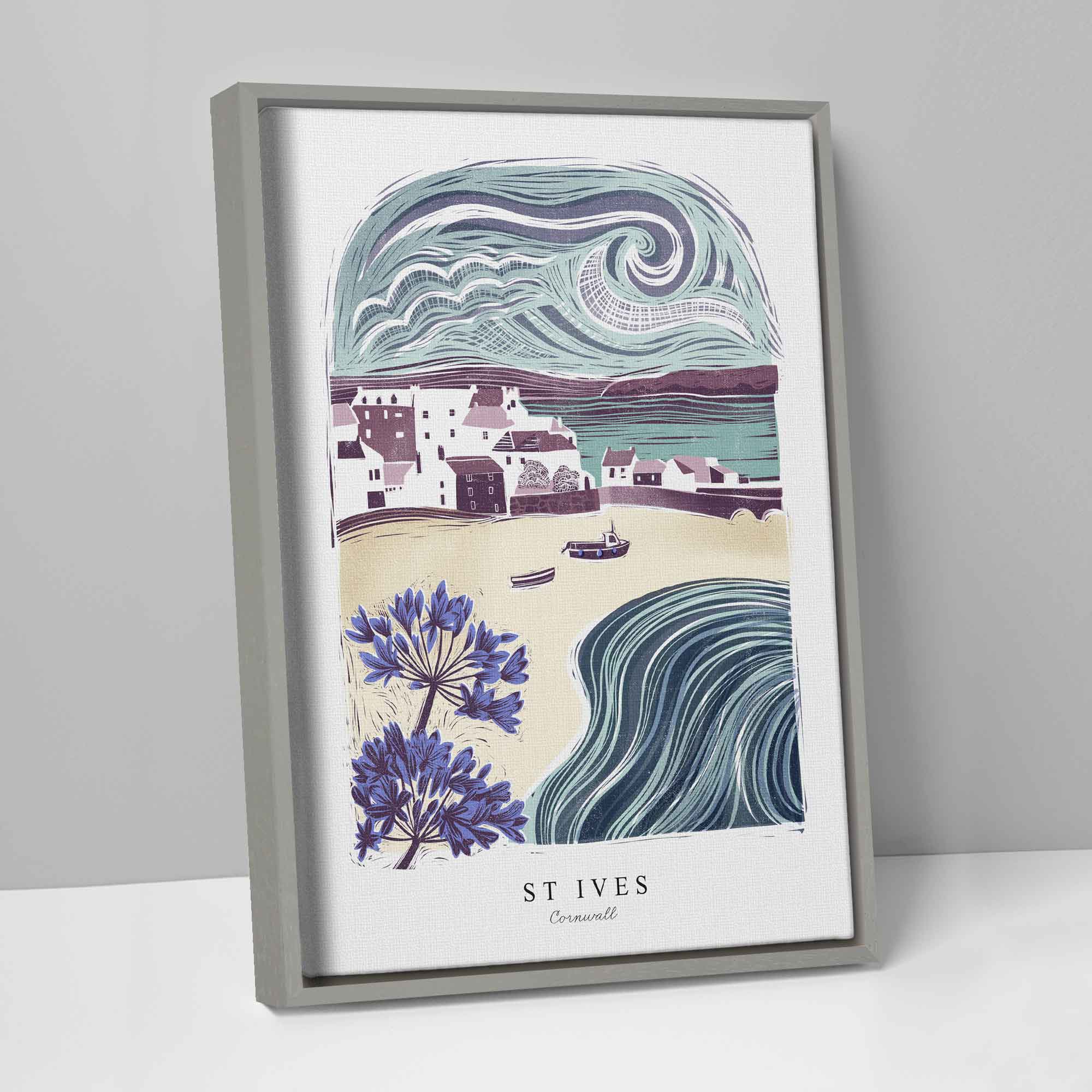 St Ives Arched Lino Framed Canvas - Whistlefish