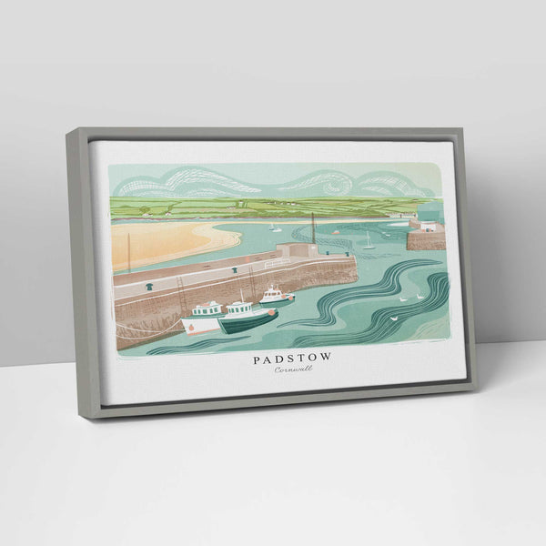 Framed Canvas - WFC138F - Padstow Med Framed Canvas - Padstow Docks Arched Lino Framed Canvas - Whistlefish